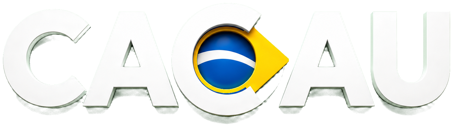 Logo oficial CACAU com o segundo C nas cores do Brasil