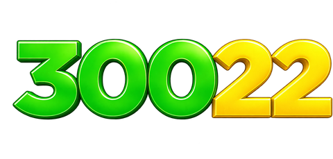 Número 30022 em alta resolução, com 300 verde e 22 amarelo, sem fundo ou sombra preta